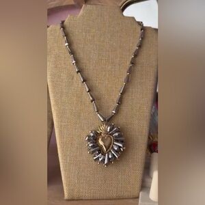 Gold and Silver toned Heart Pendant Necklace  with crystals- Women's Jewelry